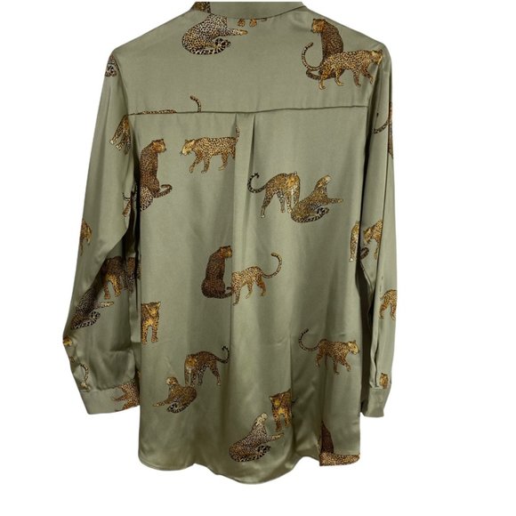 Zara Leopard silky button down blouse green size S - Picture 3 of 11